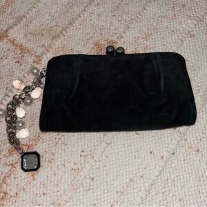 White House Black Market (WHBM) Black Suede Clutch w/Removeable Wristlet